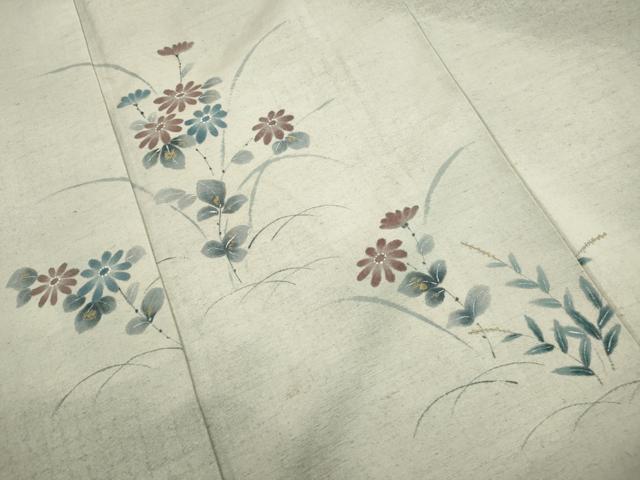 平和屋着物■訪問着　紬地　手描き　草花文　暈し染め　金彩　正絹　逸品　DABK3271qa