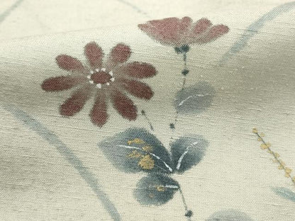 平和屋着物■訪問着　紬地　手描き　草花文　暈し染め　金彩　正絹　逸品　DABK3271qa