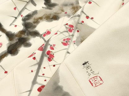 平和屋着物■訪問着　作家物　手描き　枝梅文　金彩　正絹　逸品　DABK3276qa