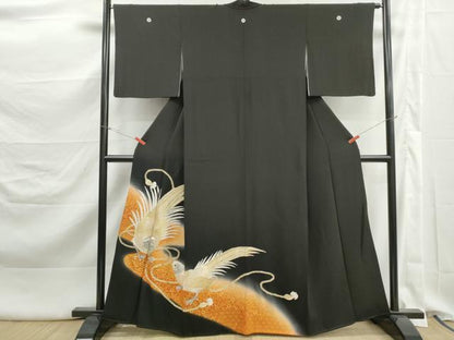 平和屋着物■豪華黒留袖　刺繍　花鳥文　暈し染め　金彩　正絹　逸品　DABK3285qa