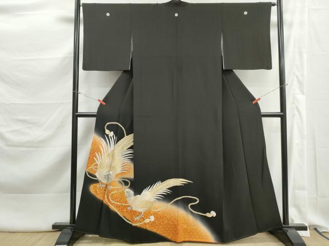 平和屋着物■豪華黒留袖　刺繍　花鳥文　暈し染め　金彩　正絹　逸品　DABK3285qa