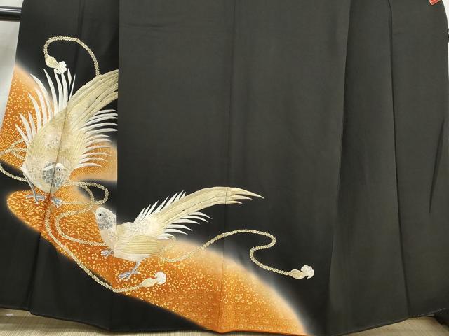 平和屋着物■豪華黒留袖　刺繍　花鳥文　暈し染め　金彩　正絹　逸品　DABK3285qa