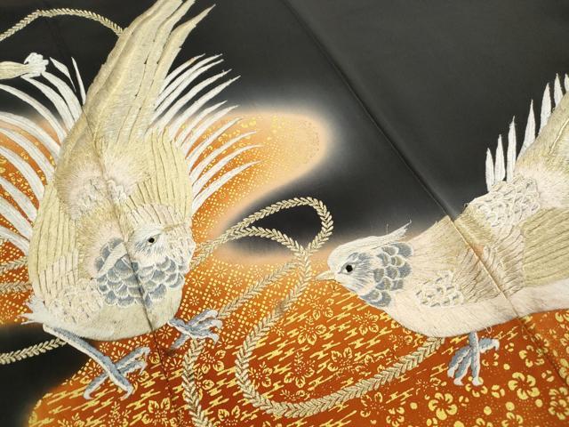 平和屋着物■豪華黒留袖　刺繍　花鳥文　暈し染め　金彩　正絹　逸品　DABK3285qa