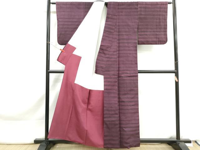 平和屋着物■上質な紬　横段文　正絹　逸品　DABK3289qa