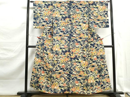 平和屋着物■上質な小紋　型染め　エ霞花蝶文　正絹　逸品　DABK3290qa