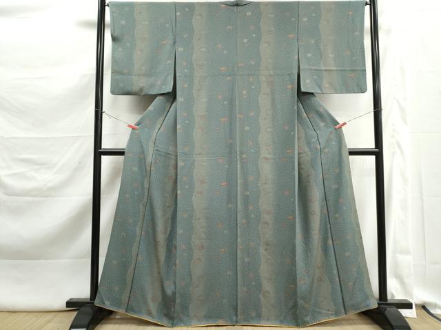 平和屋着物■上質な小紋　花蝶間道　鹿の子　正絹　逸品　DABK3297qa