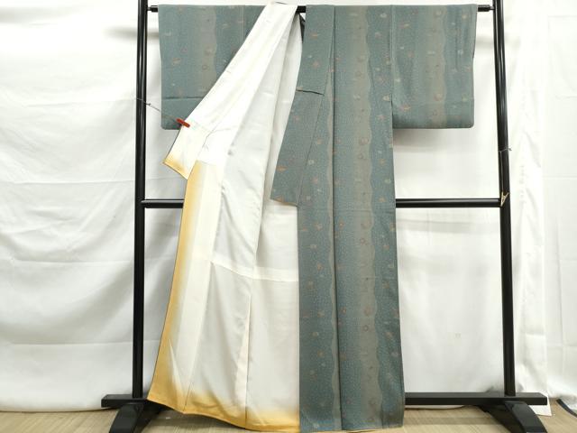 平和屋着物■上質な小紋　花蝶間道　鹿の子　正絹　逸品　DABK3297qa