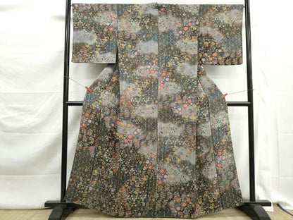 平和屋着物■訪問着　草花文　暈し染め　金銀彩　鬼しぼ縮緬　正絹　逸品　DABK3301qa