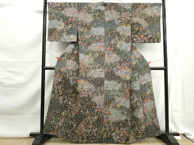 平和屋着物■訪問着　草花文　暈し染め　金銀彩　鬼しぼ縮緬　正絹　逸品　DABK3301qa