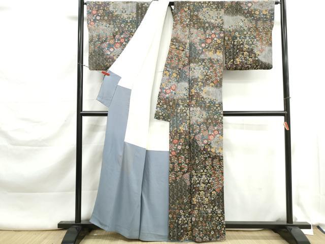 平和屋着物■訪問着　草花文　暈し染め　金銀彩　鬼しぼ縮緬　正絹　逸品　DABK3301qa