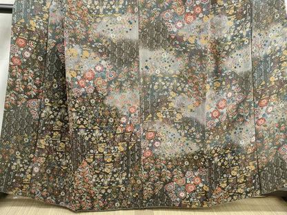 平和屋着物■訪問着　草花文　暈し染め　金銀彩　鬼しぼ縮緬　正絹　逸品　DABK3301qa
