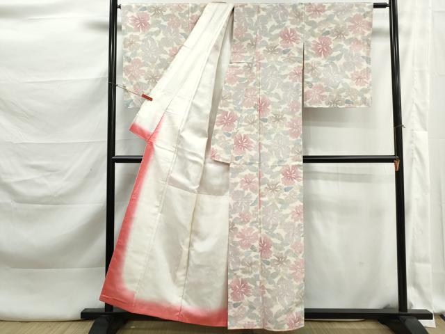 平和屋着物■上質な紬　草花文　正絹　逸品　DABK3319qa