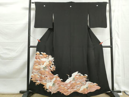 平和屋着物■豪華黒留袖　駒刺繍　飛鶴花松文　枝梅　金彩　正絹　逸品　DABK3320qa