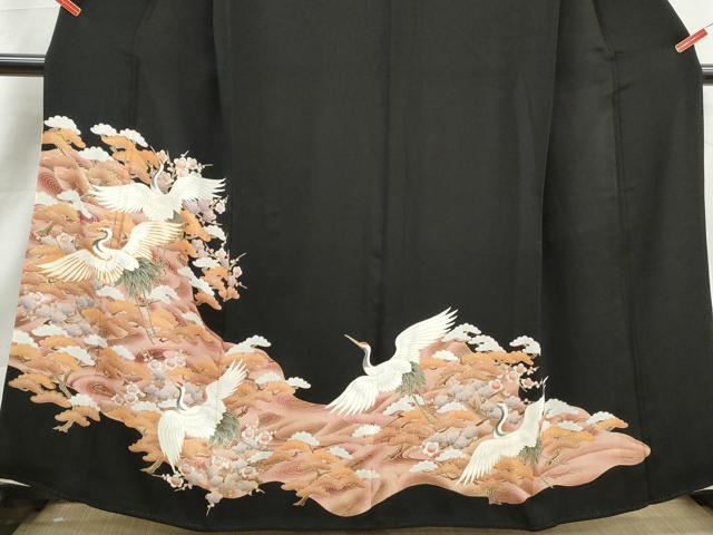 平和屋着物■豪華黒留袖　駒刺繍　飛鶴花松文　枝梅　金彩　正絹　逸品　DABK3320qa