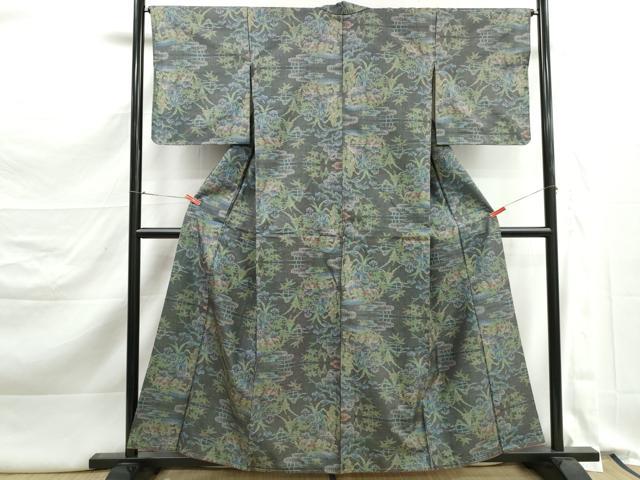 平和屋着物■本場大島紬　7マルキ　風景花文　正絹　逸品　DABK3324qa