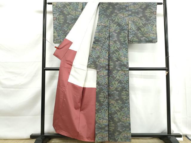 平和屋着物■本場大島紬　7マルキ　風景花文　正絹　逸品　DABK3324qa
