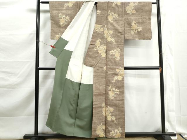平和屋着物■上質な紬　草花文　正絹　逸品　DABK3326qa
