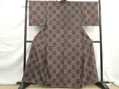 平和屋着物■上質な紬　吉祥格子文　正絹　逸品　未使用　DABK3328qa