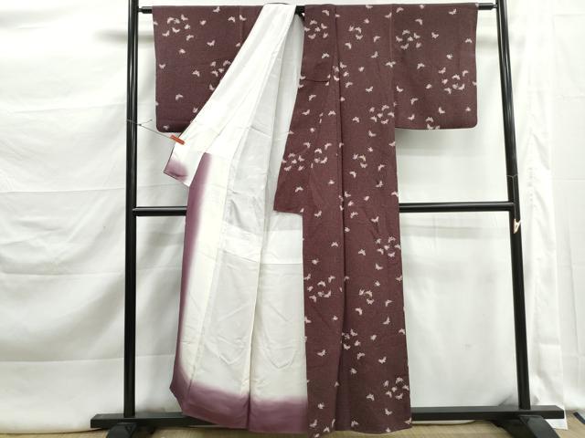 平和屋着物■上質な小紋　舞蝶文　鬼しぼ縮緬　正絹　逸品　DABK3337qa