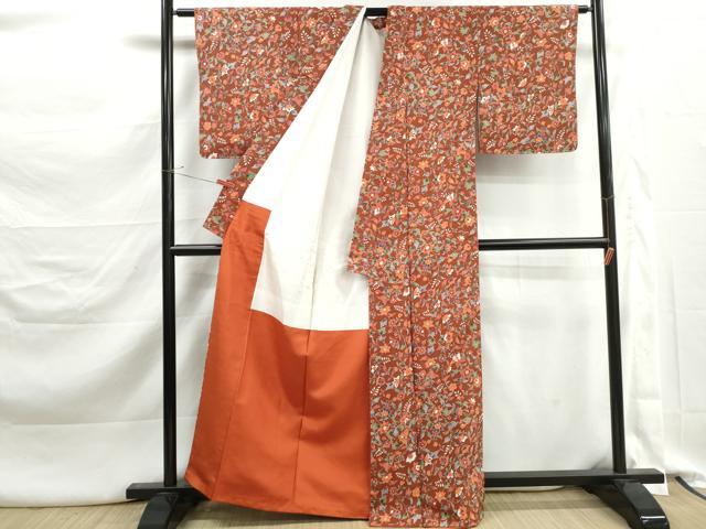平和屋着物■上質な小紋　結城紬地　更紗花文　証紙付き　正絹　逸品　DABK3340qa