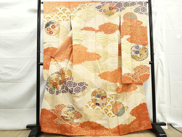 平和屋着物■豪華振袖　駒刺繍　吉祥雪輪花文　金彩　正絹　逸品　DABK3342qa
