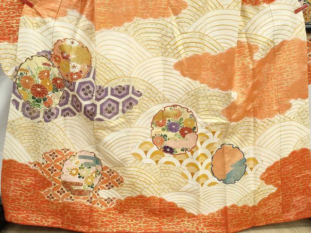 平和屋着物■豪華振袖　駒刺繍　吉祥雪輪花文　金彩　正絹　逸品　DABK3342qa