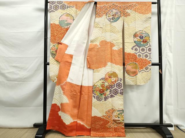 平和屋着物■豪華振袖　駒刺繍　吉祥雪輪花文　金彩　正絹　逸品　DABK3342qa
