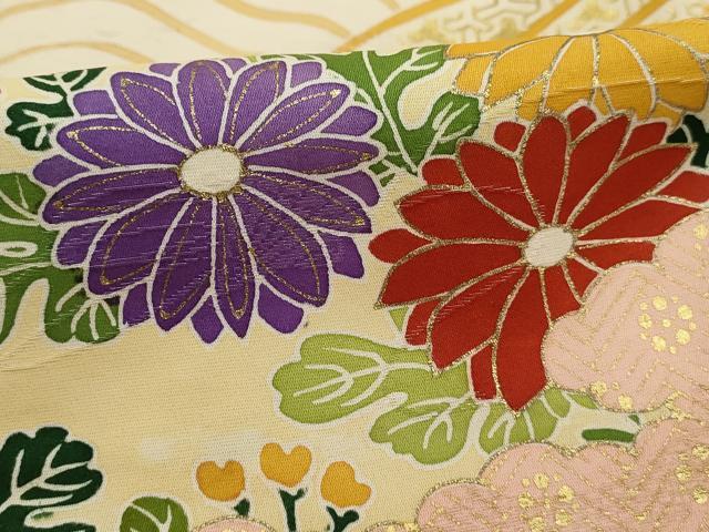 平和屋着物■豪華振袖　駒刺繍　吉祥雪輪花文　金彩　正絹　逸品　DABK3342qa