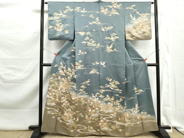 平和屋着物■訪問着　風景花文　松竹梅　暈し染め　金彩　正絹　逸品　DABK3345qa