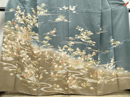 平和屋着物■訪問着　風景花文　松竹梅　暈し染め　金彩　正絹　逸品　DABK3345qa