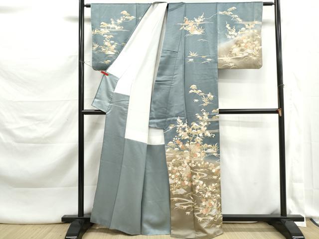 平和屋着物■訪問着　風景花文　松竹梅　暈し染め　金彩　正絹　逸品　DABK3345qa