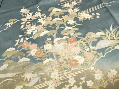 平和屋着物■訪問着　風景花文　松竹梅　暈し染め　金彩　正絹　逸品　DABK3345qa