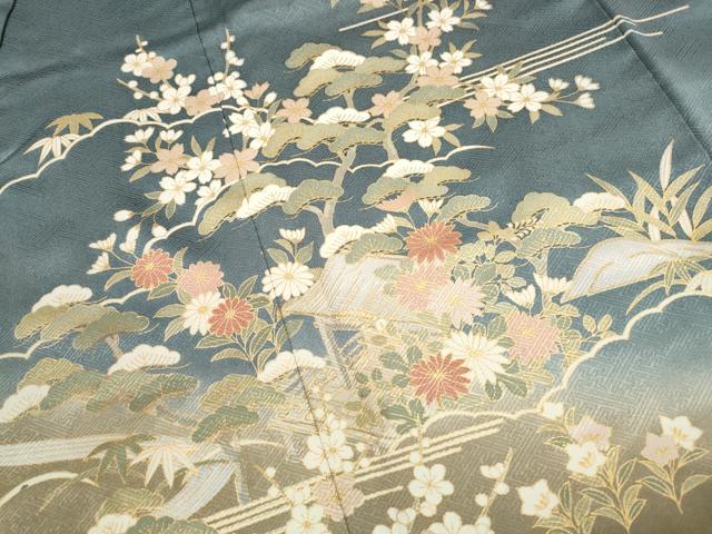 平和屋着物■訪問着　風景花文　松竹梅　暈し染め　金彩　正絹　逸品　DABK3345qa