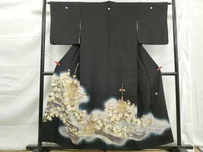 平和屋着物■豪華黒留袖　作家物　流水風景花文　暈し染め　金彩　正絹　逸品　DABK3349qa