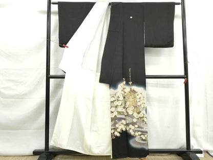 平和屋着物■豪華黒留袖　作家物　流水風景花文　暈し染め　金彩　正絹　逸品　DABK3349qa