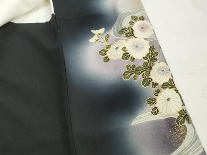 平和屋着物■豪華黒留袖　作家物　流水風景花文　暈し染め　金彩　正絹　逸品　DABK3349qa