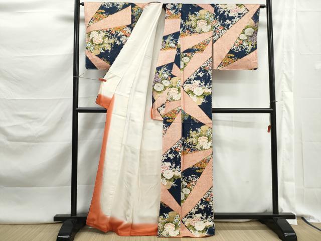 平和屋着物■上質な小紋　草花文　鹿の子　金彩　正絹　逸品　DABK3357qa