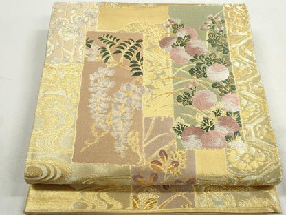 平和屋着物◎六通柄袋帯　唐織　短冊花文　光悦うたひ本　金銀糸　正絹　逸品　DABK3363qa