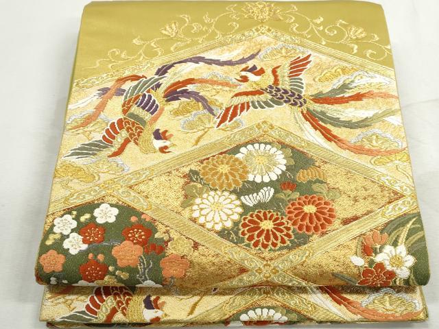 平和屋着物◎六通柄袋帯　唐織　天井花鳥文　鳳凰　金銀糸　正絹　逸品　DABK3366qa