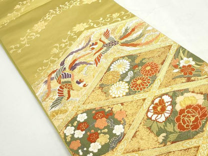 平和屋着物◎六通柄袋帯　唐織　天井花鳥文　鳳凰　金銀糸　正絹　逸品　DABK3366qa