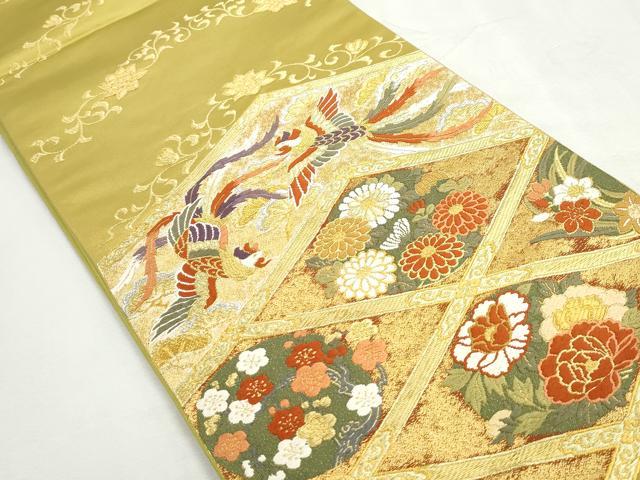 平和屋着物◎六通柄袋帯　唐織　天井花鳥文　鳳凰　金銀糸　正絹　逸品　DABK3366qa