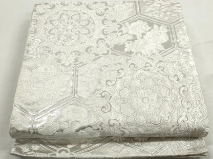 平和屋着物◎六通柄袋帯　唐織　亀甲正倉院花文　九百錦　銀糸　正絹　逸品　DABK3370qa