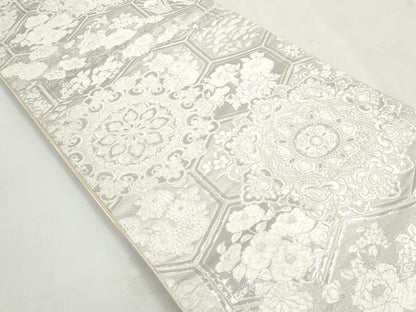 平和屋着物◎六通柄袋帯　唐織　亀甲正倉院花文　九百錦　銀糸　正絹　逸品　DABK3370qa