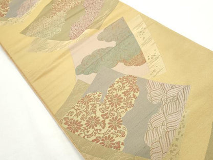 平和屋着物◎六通柄袋帯　重ね色紙花文　金糸　正絹　逸品　DABK3371qa