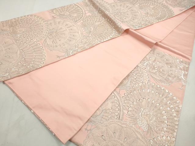 平和屋着物◎六通柄袋帯　唐織　麗美孔雀文様　プラチナ箔　正絹　逸品　DABK3376qa