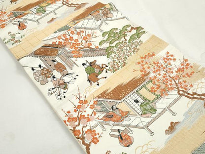 平和屋着物◎六通柄袋帯　唐織　人物風景文　金糸　正絹　逸品　DABK3384qa