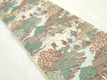 平和屋着物◎六通柄袋帯　人物風景文　金糸　正絹　逸品　DABK3387qa