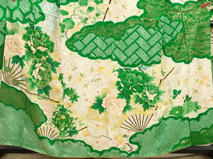 平和屋着物■豪華振袖　駒刺繍　絞り　雲取り扇面花文　牡丹　金彩　正絹　逸品　DABK3421qa