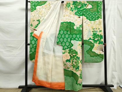 平和屋着物■豪華振袖　駒刺繍　絞り　雲取り扇面花文　牡丹　金彩　正絹　逸品　DABK3421qa