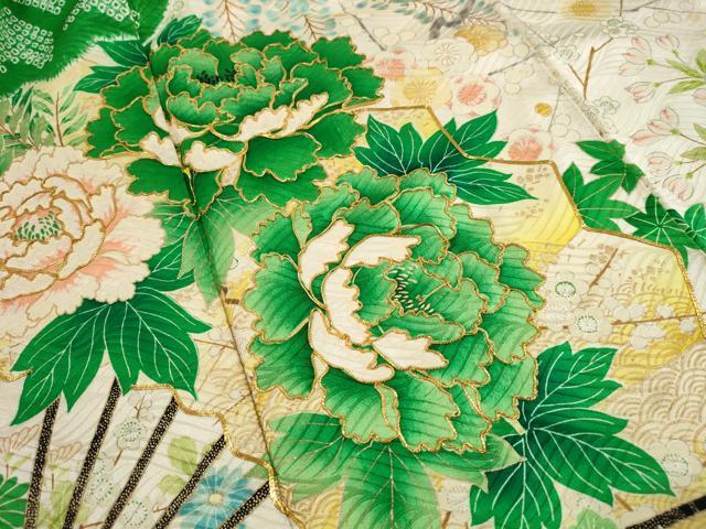 平和屋着物■豪華振袖　駒刺繍　絞り　雲取り扇面花文　牡丹　金彩　正絹　逸品　DABK3421qa